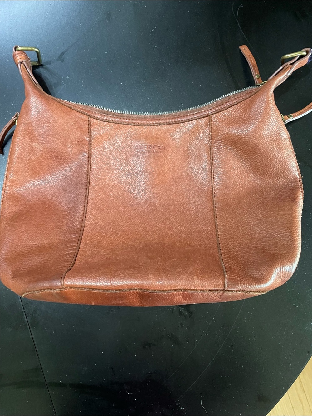 American Leather Co. brown leather hobo shoulder bag zipper closure Strap broken